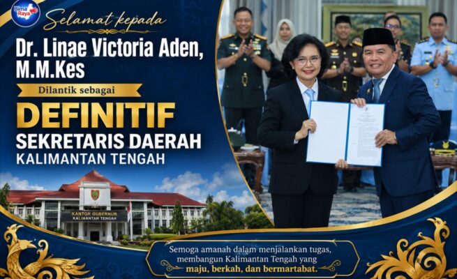 Gubernur Agustiar Sabran Resmi Lantik Linae Victoria Aden Sebagai Sekda Kalteng Definitif