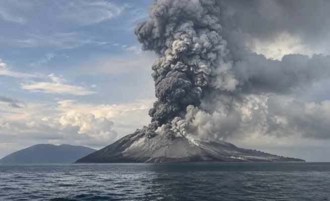 Erupsi Gunung Anak Krakatau mengeluarkan abu vulkanik di Selat Sunda